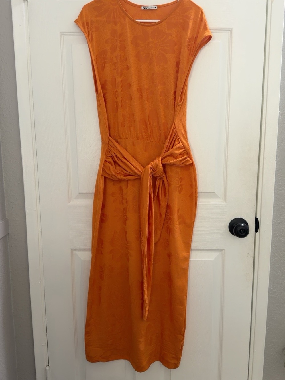 Zara Orange Floral Tie-Waist Maxi Dress
